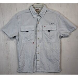 Mens Eddie Bauer Button Front Shirt‎ Size S Classic Gray/Blue Short Sleeve